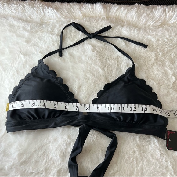 NEW Shekini Black Scalloped Edge Trim Halter Bikini Top Size L - Picture 8 of 8